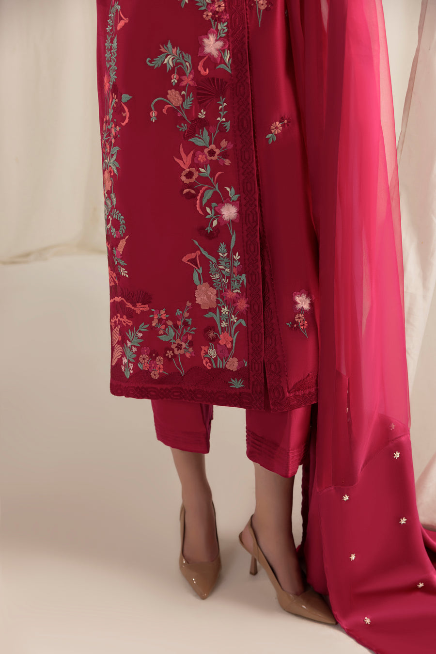 Berry Rouge Jacket and dupatta
