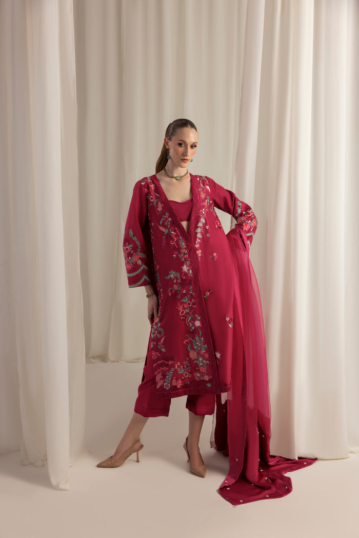 Berry Rouge Jacket and dupatta
