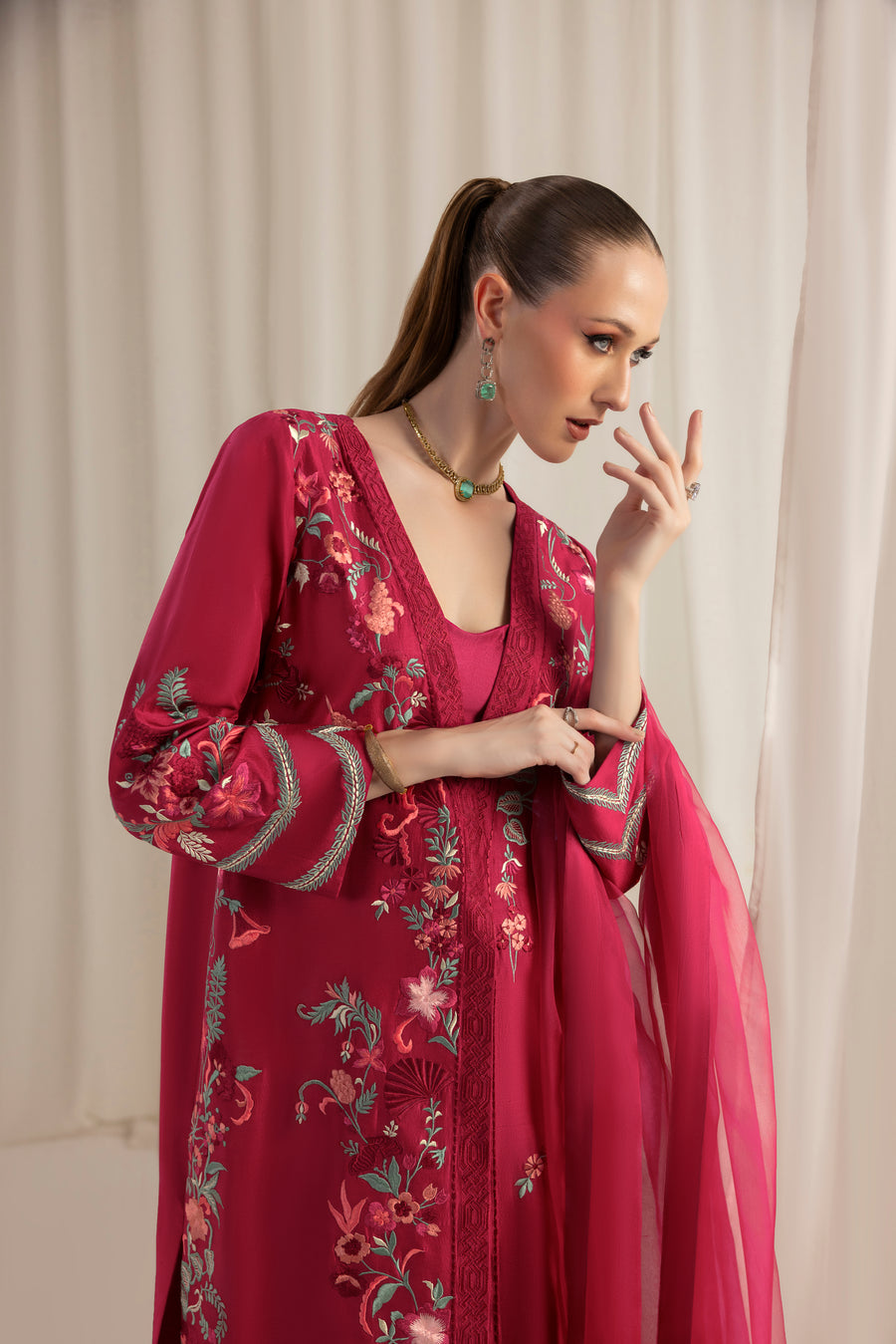 Berry Rouge Jacket and dupatta