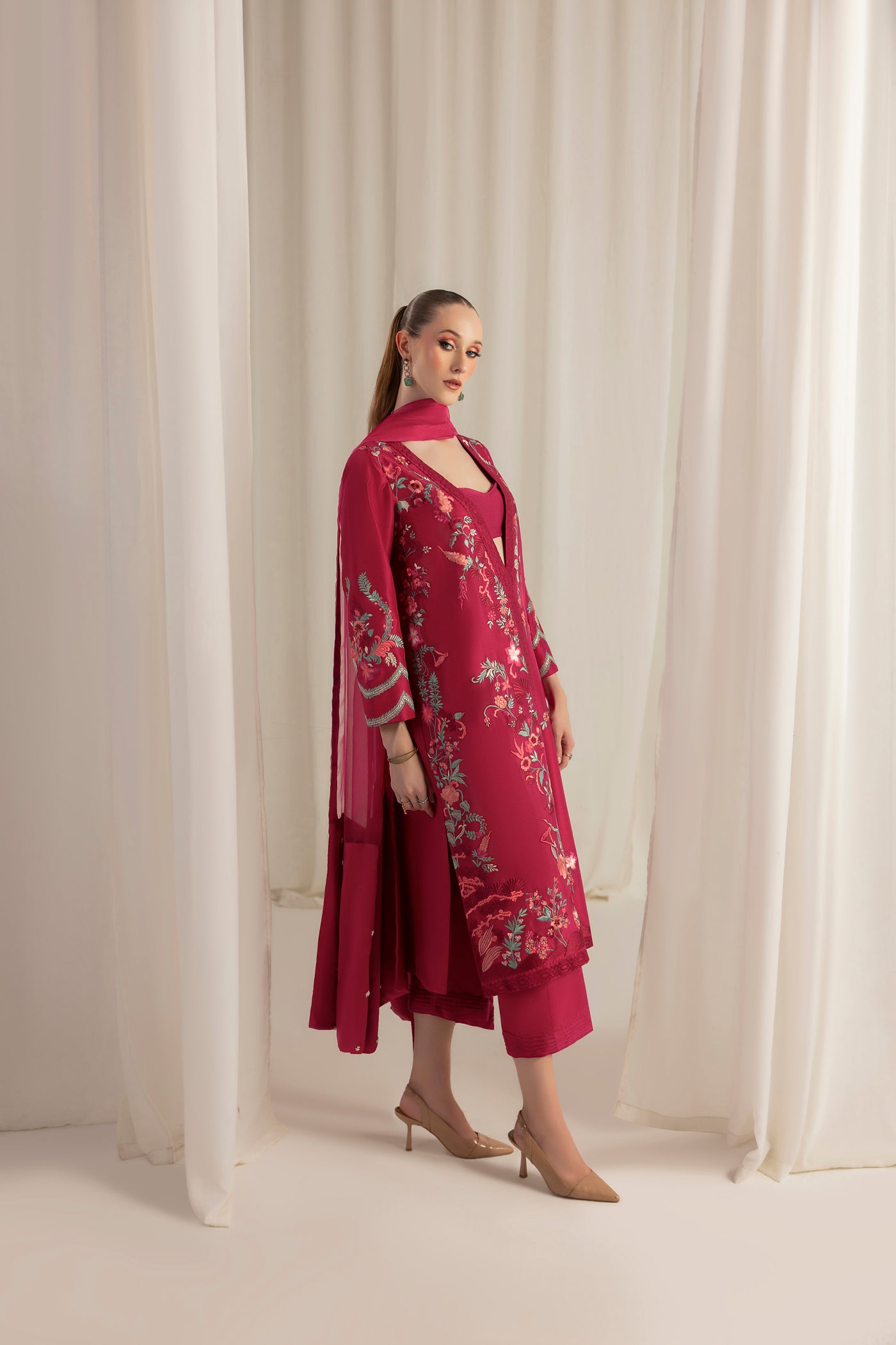 Berry Rouge Jacket and dupatta
