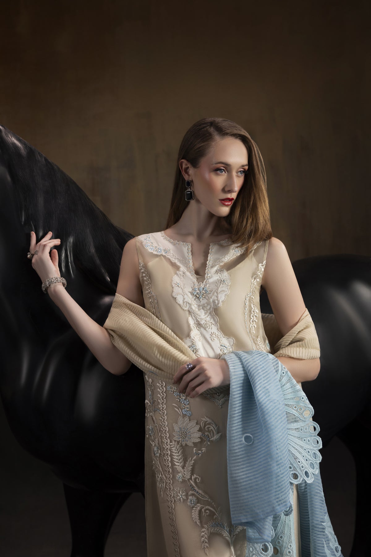 Ocean pearl shirt,dupatta and plazzo pants
